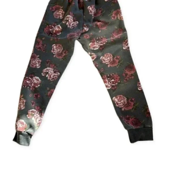 Lit26 Fleece Jogger Pants Black Pink Rose Print Large - Picture 4 of 6